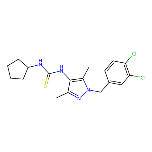 1-cyclopentyl-3-[1-[(3,4-dichlorophenyl)methyl]-3,5-dimethylpyrazol-4-yl]thiourea structure