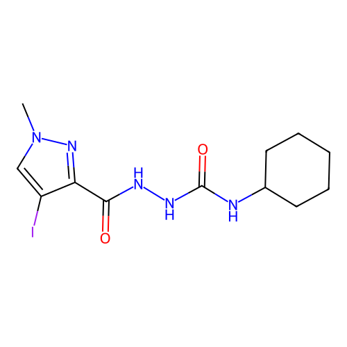N-cyclohexyl-2-[(4-iodo-1-methyl-1H-pyrazol-3-yl)carbonyl]hydrazinecarboxamide structure