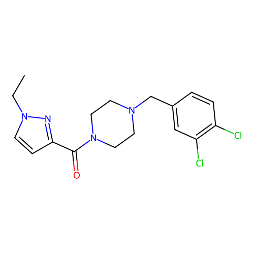 [4-[(3,4-Dichlorophenyl)methyl]piperazin-1-yl]-(1-ethylpyrazol-3-yl)methanone structure