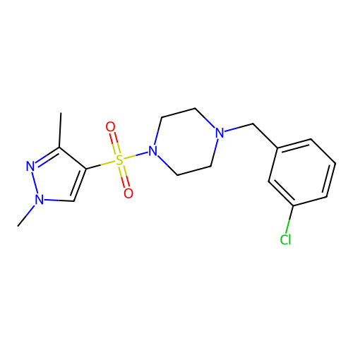 1-(3-chlorobenzyl)-4-[(1,3-dimethyl-1H-pyrazol-4-yl)sulfonyl]piperazine structure