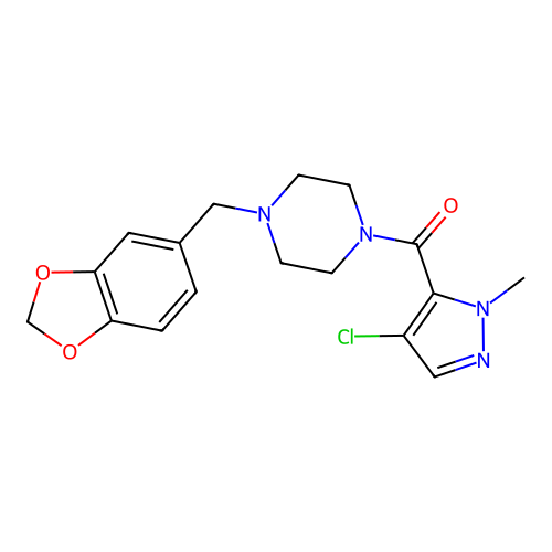 [4-(1,3-benzodioxol-5-ylmethyl)piperazin-1-yl]-(4-chloro-2-methylpyrazol-3-yl)methanone structure
