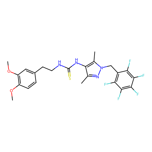 1-[2-(3,4-dimethoxyphenyl)ethyl]-3-[3,5-dimethyl-1-[(2,3,4,5,6-pentafluorophenyl)methyl]pyrazol-4-yl]thiourea structure