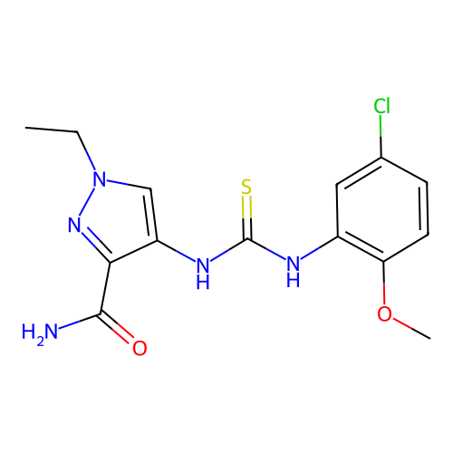 4-(3-(5-Chloro-2-methoxyphenyl)thioureido)-1-ethyl-1H-pyrazole-3-carboxamide structure