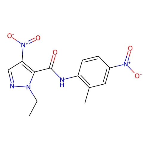 2-ethyl-N-(2-methyl-4-nitrophenyl)-4-nitropyrazole-3-carboxamide structure