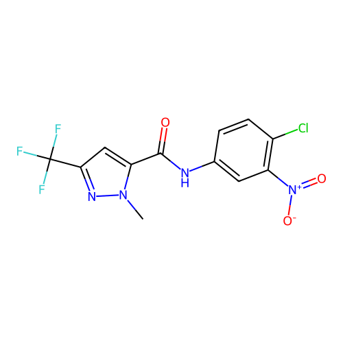 N-{4-chloro-3-nitrophenyl}-1-methyl-3-(trifluoromethyl)-1H-pyrazole-5-carboxamide structure