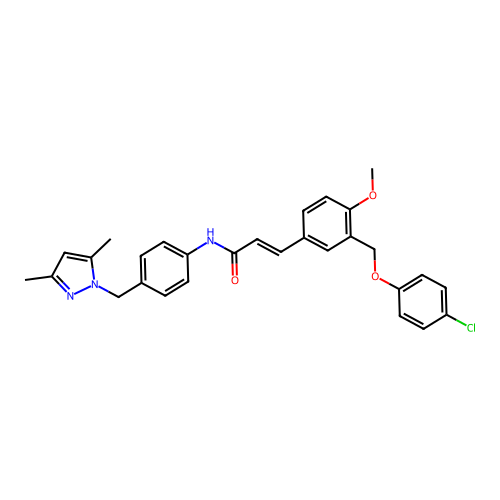 (E)-3-[3-[(4-chlorophenoxy)methyl]-4-methoxyphenyl]-N-[4-[(3,5-dimethylpyrazol-1-yl)methyl]phenyl]prop-2-enamide structure