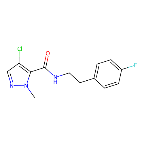 4-chloro-N-[2-(4-fluorophenyl)ethyl]-2-methylpyrazole-3-carboxamide structure