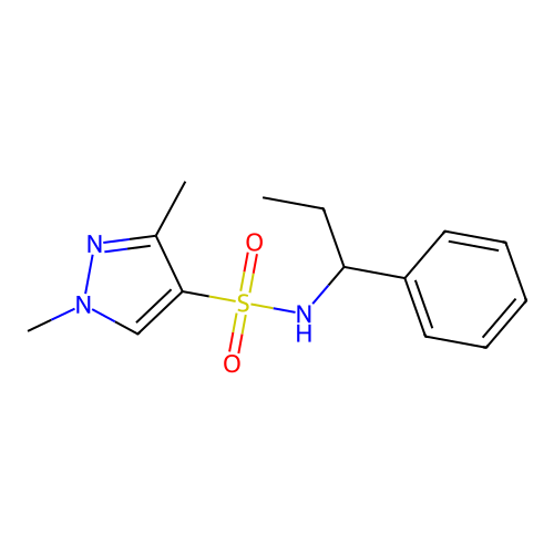 1,3-dimethyl-N-(1-phenylpropyl)-1H-pyrazole-4-sulfonamide structure