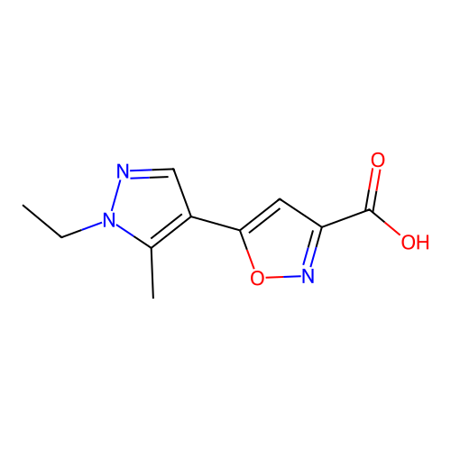 5-(1-ethyl-5-methyl-1H-pyrazol-4-yl)isoxazole-3-carboxylic acid structure
