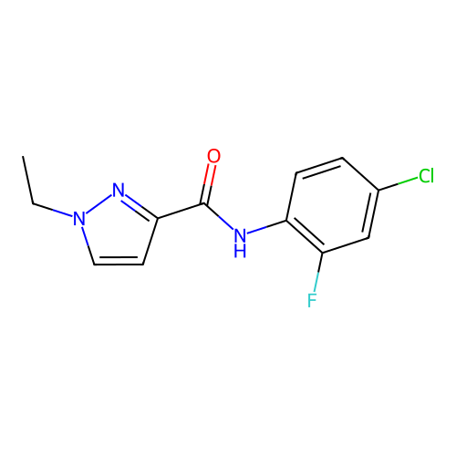 N-(4-chloro-2-fluorophenyl)-1-ethylpyrazole-3-carboxamide structure