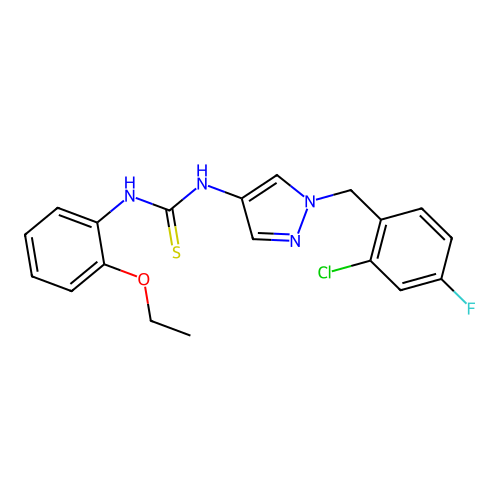 1-[1-[(2-Chloro-4-fluorophenyl)methyl]pyrazol-4-yl]-3-(2-ethoxyphenyl)thiourea structure