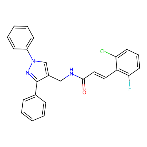 (E)-3-(2-chloro-6-fluorophenyl)-N-[(1,3-diphenylpyrazol-4-yl)methyl]prop-2-enamide structure