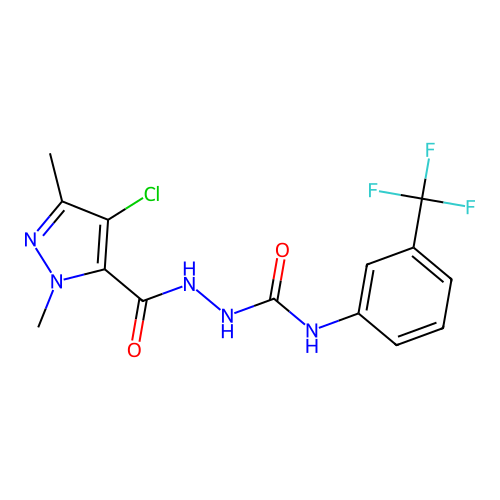 1-[(4-chloro-2,5-dimethylpyrazole-3-carbonyl)amino]-3-[3-(trifluoromethyl)phenyl]urea structure