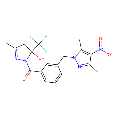 [3-[(3,5-dimethyl-4-nitropyrazol-1-yl)methyl]phenyl]-[5-hydroxy-3-methyl-5-(trifluoromethyl)-4H-pyrazol-1-yl]methanone structure