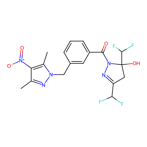 [3,5-bis(difluoromethyl)-5-hydroxy-4H-pyrazol-1-yl]-[3-[(3,5-dimethyl-4-nitropyrazol-1-yl)methyl]phenyl]methanone structure