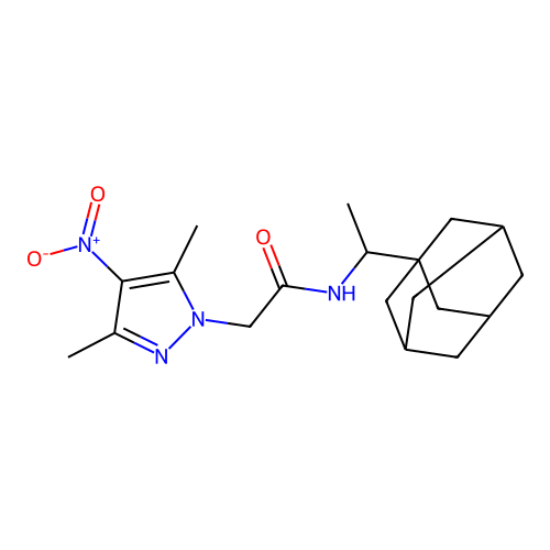 N-[1-(1-adamantyl)ethyl]-2-(3,5-dimethyl-4-nitropyrazol-1-yl)acetamide structure