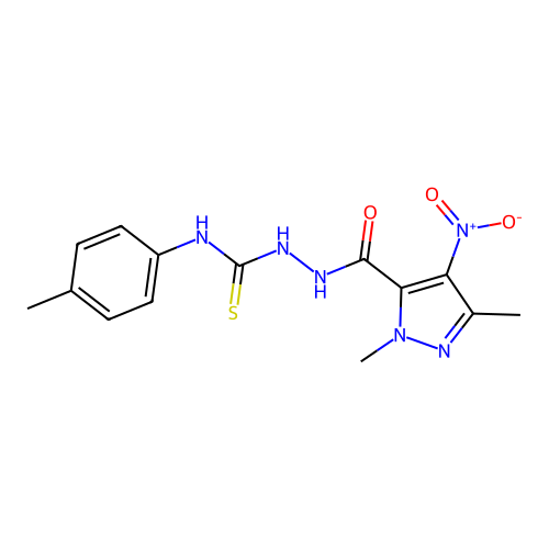 1-[(2,5-Dimethyl-4-nitropyrazole-3-carbonyl)amino]-3-(4-methylphenyl)thiourea structure