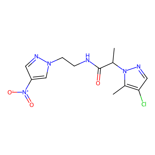2-(4-chloro-5-methylpyrazol-1-yl)-N-[2-(4-nitropyrazol-1-yl)ethyl]propanamide structure