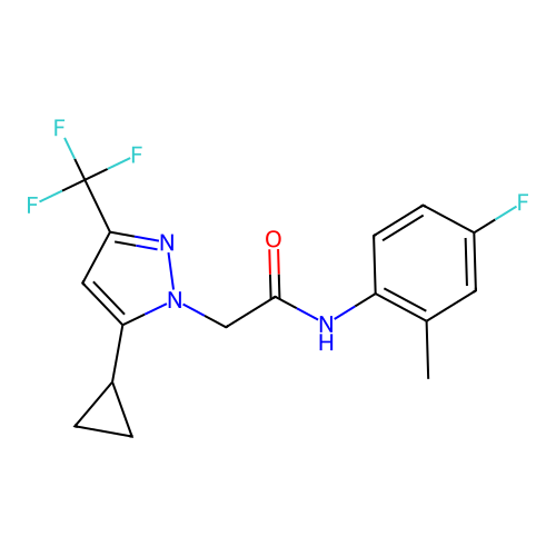 2-[5-cyclopropyl-3-(trifluoromethyl)pyrazol-1-yl]-N-(4-fluoro-2-methylphenyl)acetamide structure