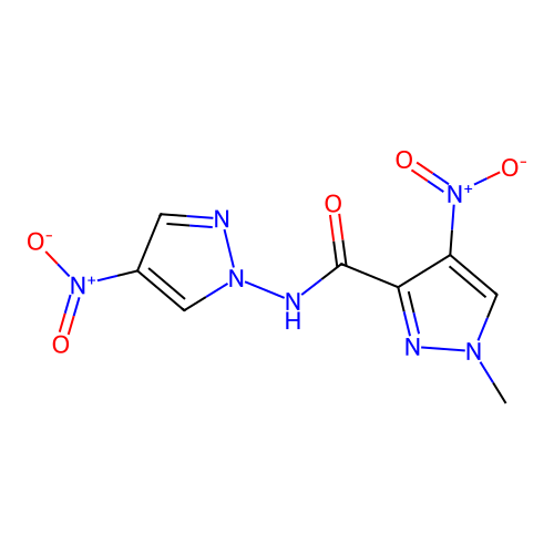 1-methyl-4-nitro-N-(4-nitropyrazol-1-yl)pyrazole-3-carboxamide structure