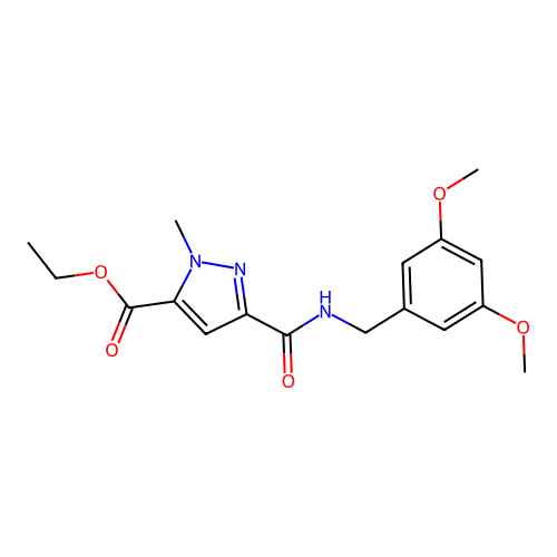 ethyl 3-{[(3,5-dimethoxybenzyl)amino]carbonyl}-1-methyl-1H-pyrazole-5-carboxylate structure