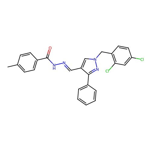 4-Methylbenzoic acid (2E)-2-[[1-[(2,4-dichlorophenyl)methyl]-3-phenyl-1H-pyrazol-4-yl]methylene]hydrazide structure