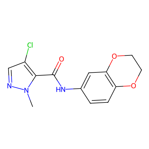 4-chloro-N-(2,3-dihydro-1,4-benzodioxin-6-yl)-2-methylpyrazole-3-carboxamide structure