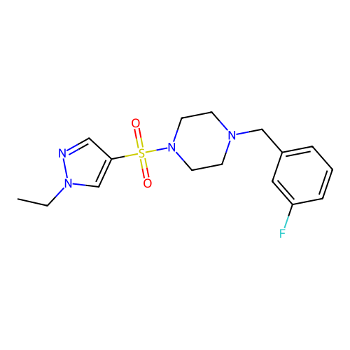 1-(1-Ethylpyrazol-4-yl)sulfonyl-4-[(3-fluorophenyl)methyl]piperazine structure