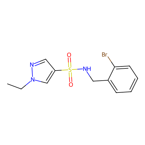 N-[(2-bromophenyl)methyl]-1-ethylpyrazole-4-sulfonamide structure
