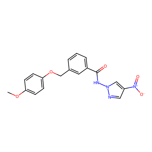 3-[(4-methoxyphenoxy)methyl]-N-(4-nitro-1-pyrazolyl)benzamide structure