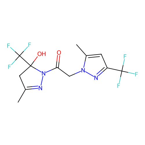 1-[5-hydroxy-3-methyl-5-(trifluoromethyl)-4H-pyrazol-1-yl]-2-[5-methyl-3-(trifluoromethyl)pyrazol-1-yl]ethanone structure