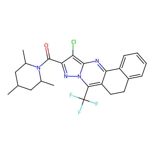 11-chloro-7-(trifluoromethyl)-10-[(2,4,6-trimethyl-1-piperidinyl)carbonyl]-5,6-dihydrobenzo[h]pyrazolo[5,1-b]quinazoline structure
