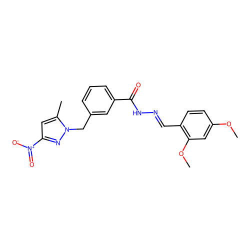 N'-(2,4-dimethoxybenzylidene)-3-({3-nitro-5-methyl-1H-pyrazol-1-yl}methyl)benzohydrazide structure