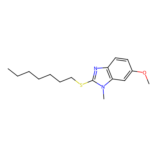 2-(heptylsulfanyl)-1-methyl-1H-benzimidazol-6-yl methyl ether structure