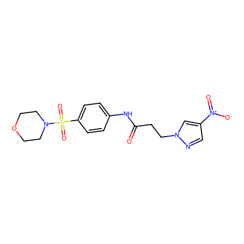 N-(4-morpholin-4-ylsulfonylphenyl)-3-(4-nitropyrazol-1-yl)propanamide structure