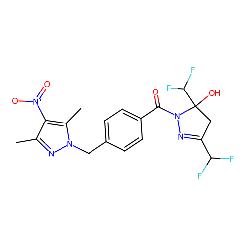 [3,5-bis(difluoromethyl)-5-hydroxy-4H-pyrazol-1-yl]-[4-[(3,5-dimethyl-4-nitropyrazol-1-yl)methyl]phenyl]methanone structure