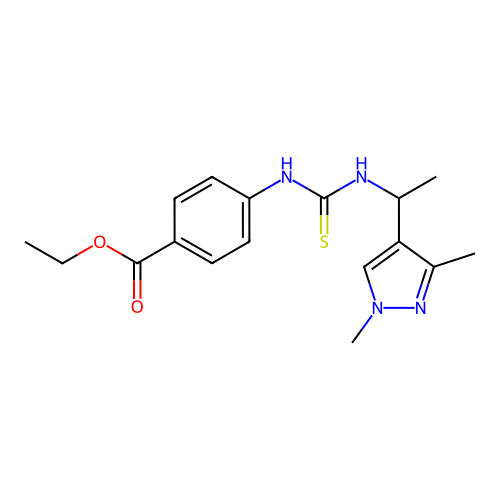 ethyl 4-({[1-(1,3-dimethyl-1H-pyrazol-4-yl)ethyl]carbamothioyl}amino)benzoate structure