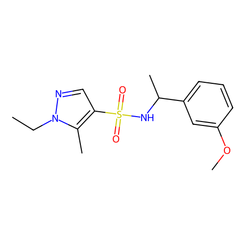 1-ethyl-N-[1-(3-methoxyphenyl)ethyl]-5-methylpyrazole-4-sulfonamide structure