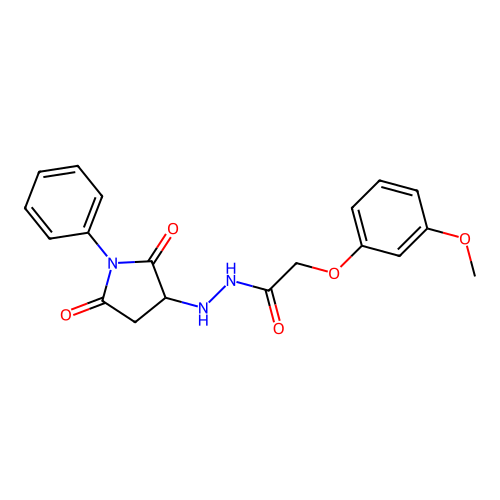 N'-(2,5-dioxo-1-phenylpyrrolidin-3-yl)-2-(3-methoxyphenoxy)acetohydrazide structure