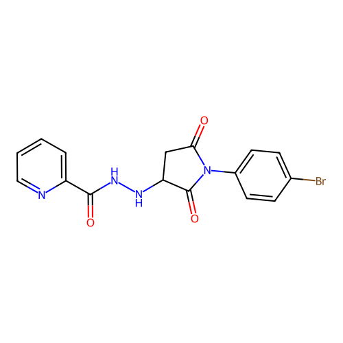 N'-[1-(4-bromophenyl)-2,5-dioxopyrrolidin-3-yl]pyridine-2-carbohydrazide structure
