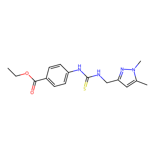 Ethyl 4-[({[(1,5-dimethylpyrazol-3-yl)methyl]amino}thioxomethyl)amino]benzoate structure