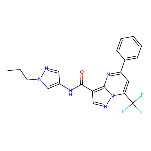 5-phenyl-N-(1-propyl-1H-pyrazol-4-yl)-7-(trifluoromethyl)pyrazolo[1,5-a]pyrimidine-3-carboxamide structure