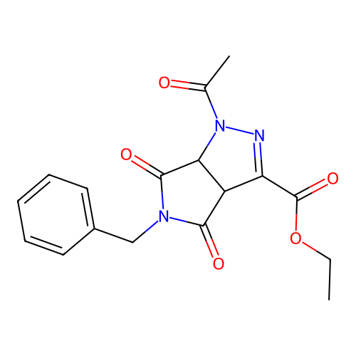 ethyl 1-acetyl-5-benzyl-4,6-dioxo-1,3a,4,5,6,6a-hexahydropyrrolo[3,4-c]pyrazole-3-carboxylate structure