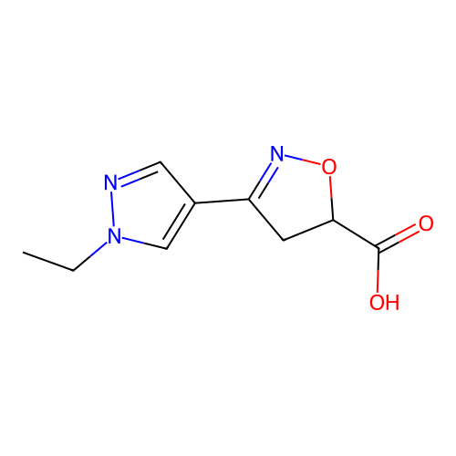 3-(1-Ethyl-1H-pyrazol-4-yl)-4,5-dihydro-5-isoxazolecarboxylic acid structure