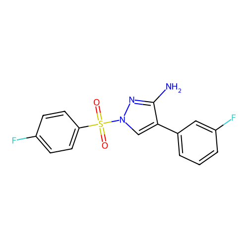 4-(3-Fluorophenyl)-1-[(4-fluorophenyl)sulfonyl]-1H-pyrazol-3-amine structure