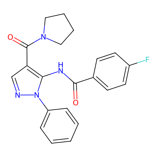 4-fluoro-N-[2-phenyl-4-(pyrrolidine-1-carbonyl)pyrazol-3-yl]benzamide structure