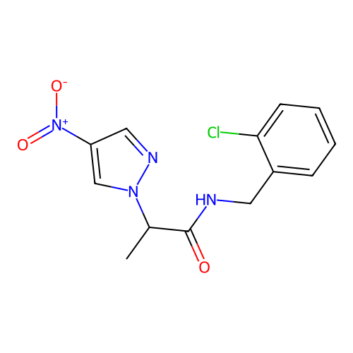 N-[(2-chlorophenyl)methyl]-2-(4-nitropyrazol-1-yl)propanamide structure