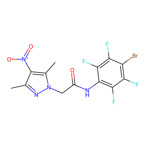 N-(4-bromo-2,3,5,6-tetrafluorophenyl)-2-{4-nitro-3,5-dimethyl-1H-pyrazol-1-yl}acetamide structure