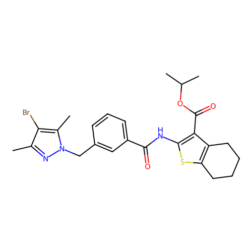 isopropyl 2-({3-[(4-bromo-3,5-dimethyl-1H-pyrazol-1-yl)methyl]benzoyl}amino)-4,5,6,7-tetrahydro-1-benzothiophene-3-carboxylate structure
