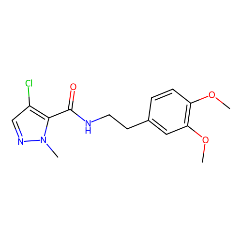4-chloro-N-[2-(3,4-dimethoxyphenyl)ethyl]-2-methylpyrazole-3-carboxamide structure